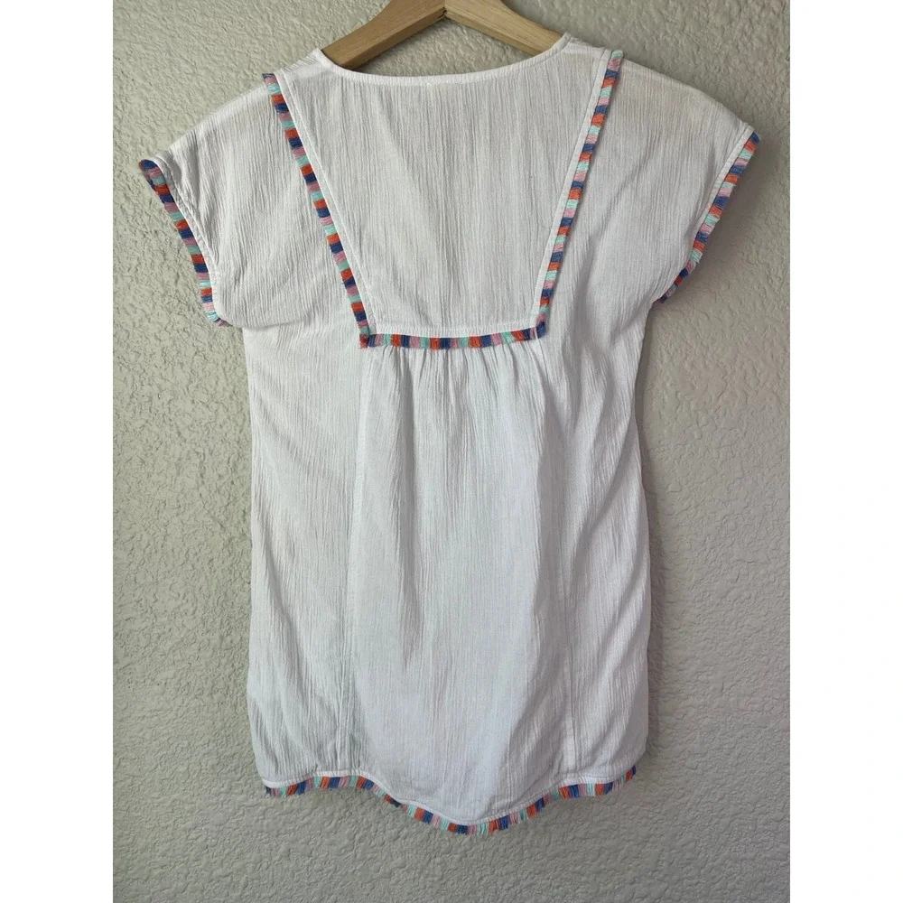 Crewcuts Girls White Dress/Coverup Size S‎ Short Sleeve Colorful Trim Cotton